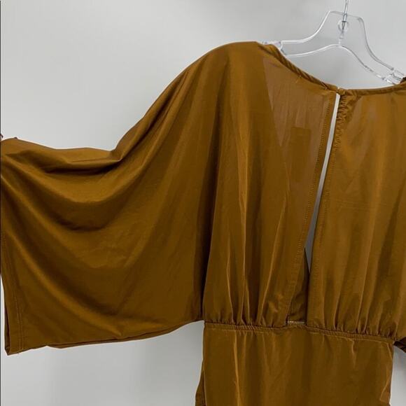 Mind Code Deep V-neck open back polyester body suit burnt mustard sz S - Picture 7 of 7